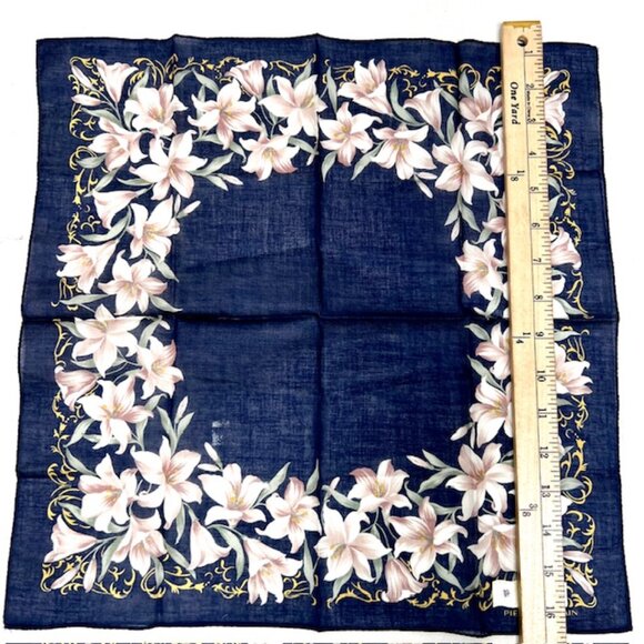 New Pierre Balmain MiniScarf/Handkerchief Cotton 17"  Blue Green Floral (81 - Picture 4 of 4